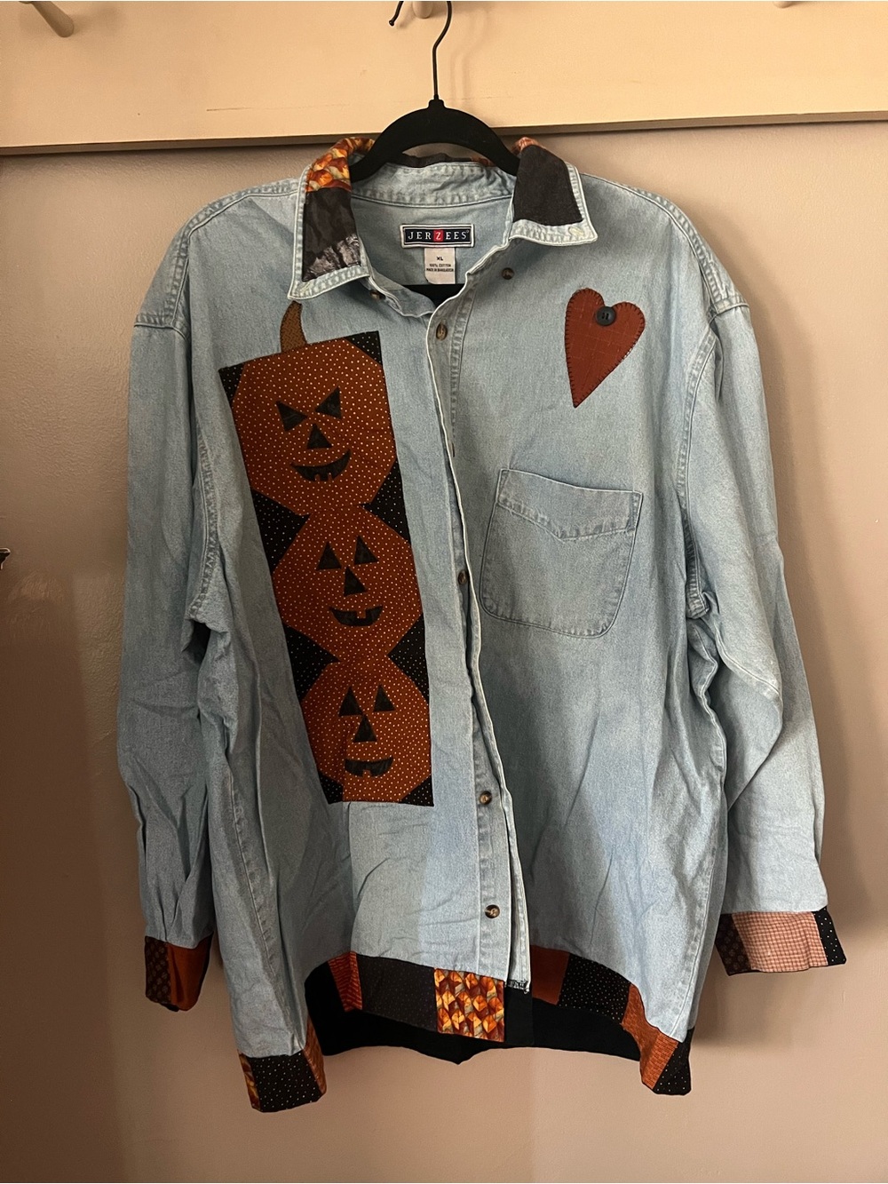 JERZEES Light Blue Denim Halloween Patchwork Costume Shirt